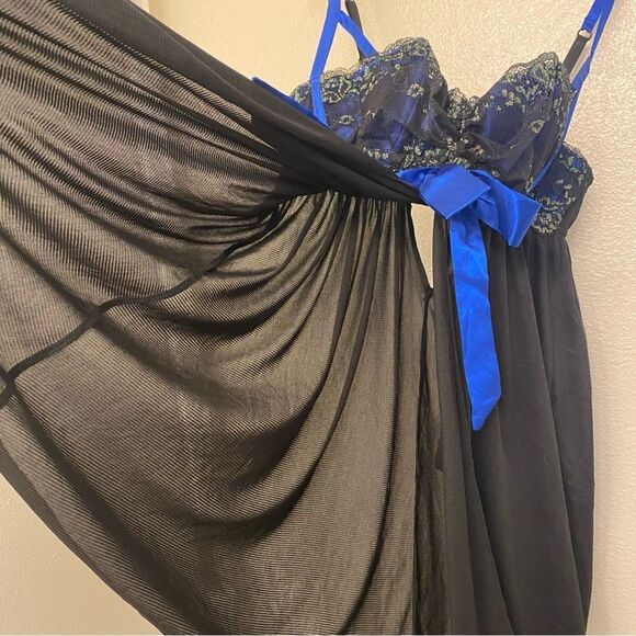 Cacique set black lace mesh Babydoll Chemise lingerie Sexy slip dress 14-16 new - Picture 6 of 11